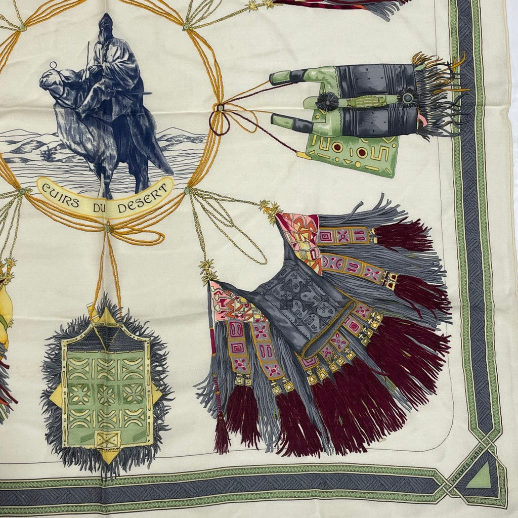 Hermes Carre 90 Cuirs du Desert Leather Ornament Silk Scarf White — view 5