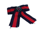 Gucci Web Grosgrain Bow Color Stone Pin Brooch Pin Badge Navy