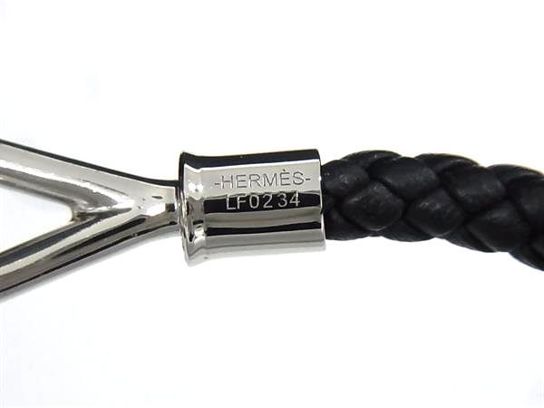Hermes Jumbo Leather Braided Silver Bracelet Black — view 5