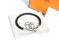 Hermes Jumbo Leather Braided Silver Bracelet Black