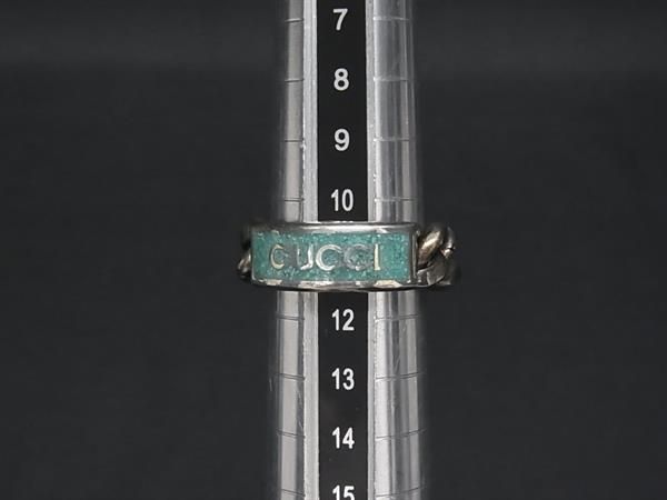 Gucci Golmet Chain Ring Silver Green — view 3