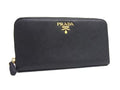 Prada Saffiano Leather Zip Around Wallet Billfold Coin Purse Black