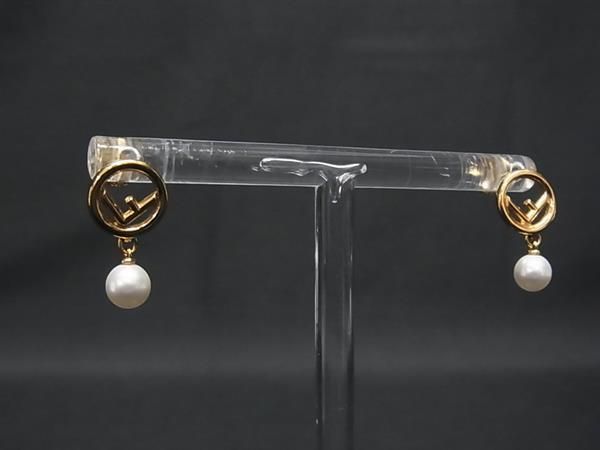 Fendi Pearl Earrings Gold Ivory