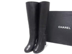 Chanel CC Logo Leather Long 35c Shoes Black