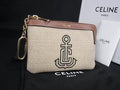 Celine Canvas Leather Coin Purse Beige Brown