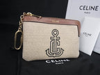 Celine Canvas Leather Coin Purse Beige Brown