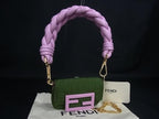 Fendi Nano Bucket Nylon 2-Way Handbag Maxi Handle Charm Green Pink