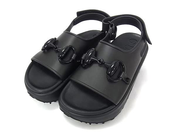 Gucci Flat Form Horsebit Rubber Sandals 35 Shoes Black