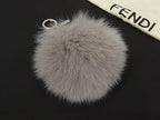 Fendi Pom Charm Leather Bag Key Holder Key Ring Gray
