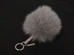 Fendi Pom Charm Leather Bag Key Holder Key Ring Gray — view 2