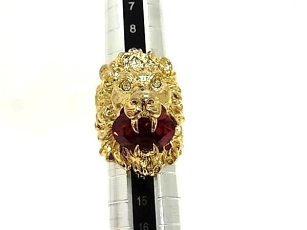 Gucci Lion Head Shishi S Gold Red Ring — view 3