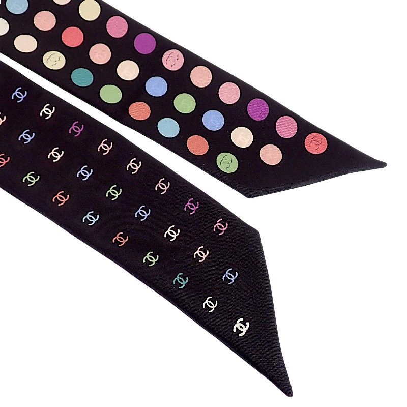 Chanel Slim Bandeau Scarf Silk Black Multicolor — view 4