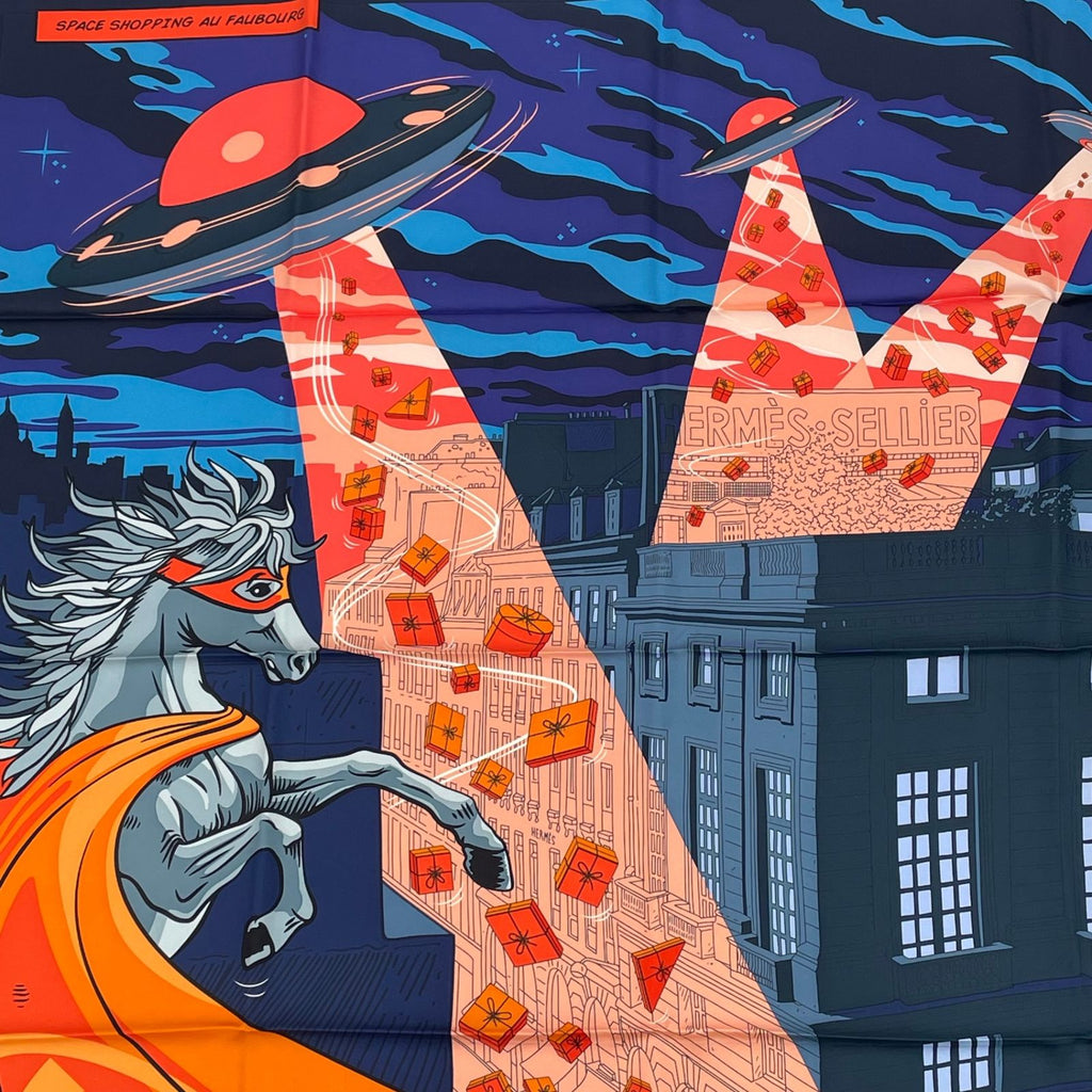 Hermes Carre 90 Scarf Space Shopping at Faubourg Blue — view 2