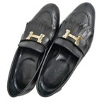 Hermes Moccasins Royale 37 Black Leather Gold Shoes — view 8