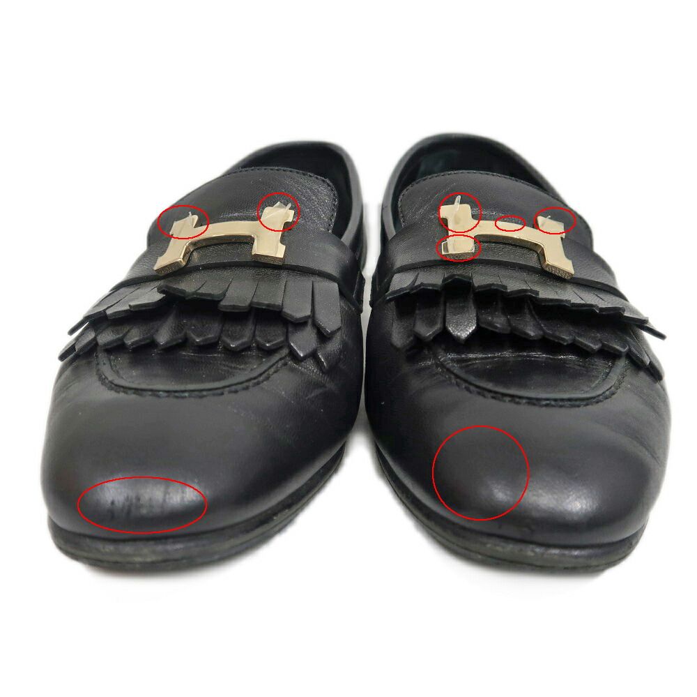 Hermes Moccasins Royale 37 Black Leather Gold Shoes — view 3