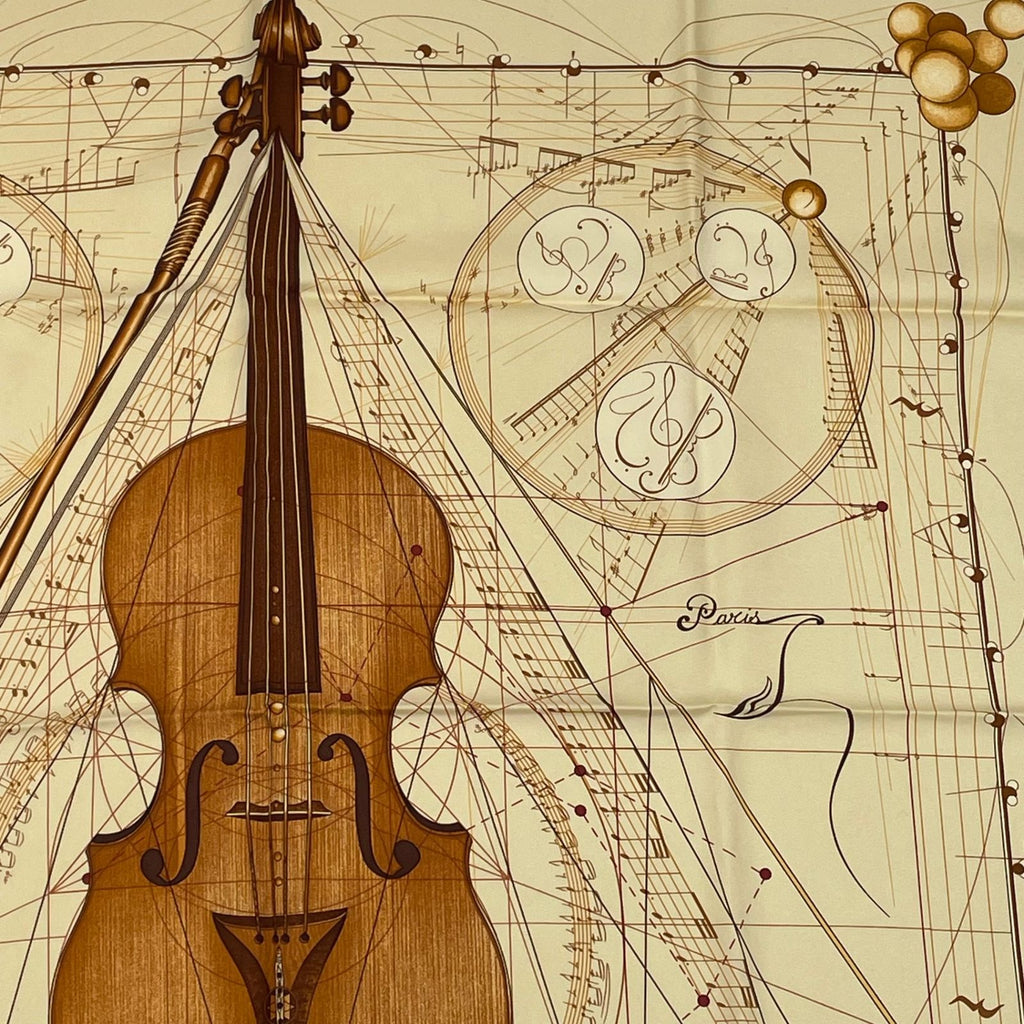 Hermes Scarf Carre 90 Music Played by Spheres la Musique Des Yellow Silk — view 3