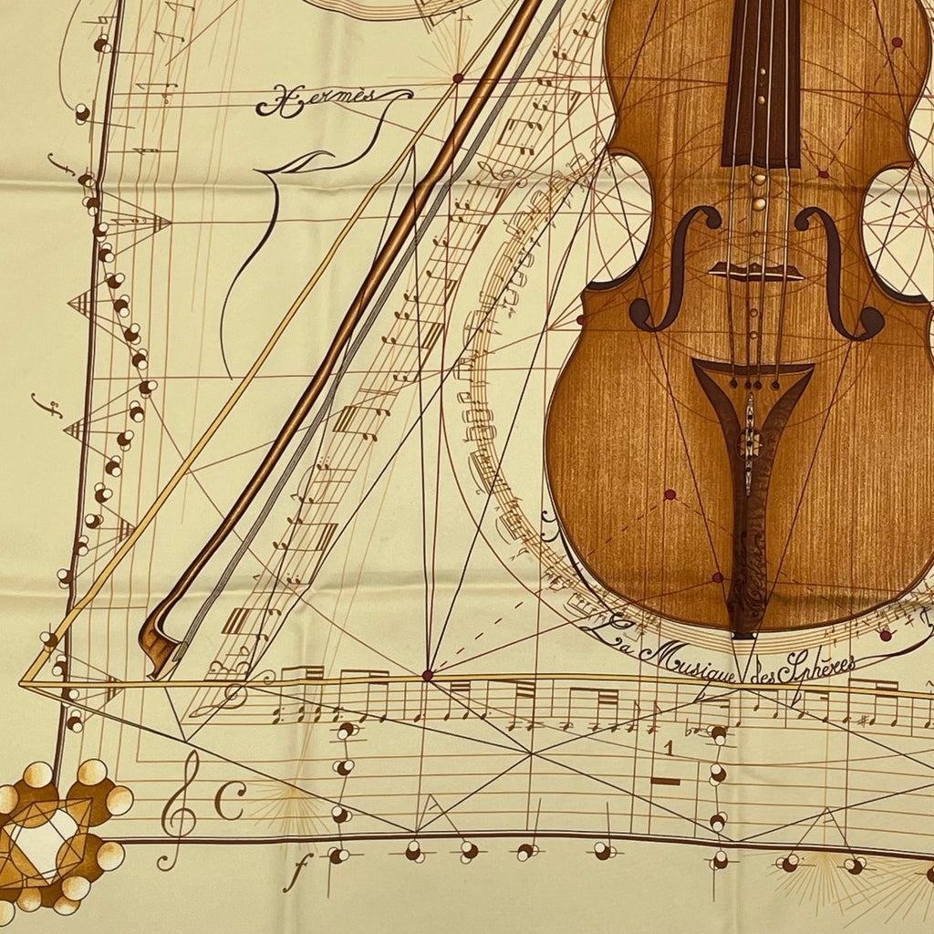 Hermes Scarf Carre 90 Music Played by Spheres la Musique Des Yellow Silk — view 4