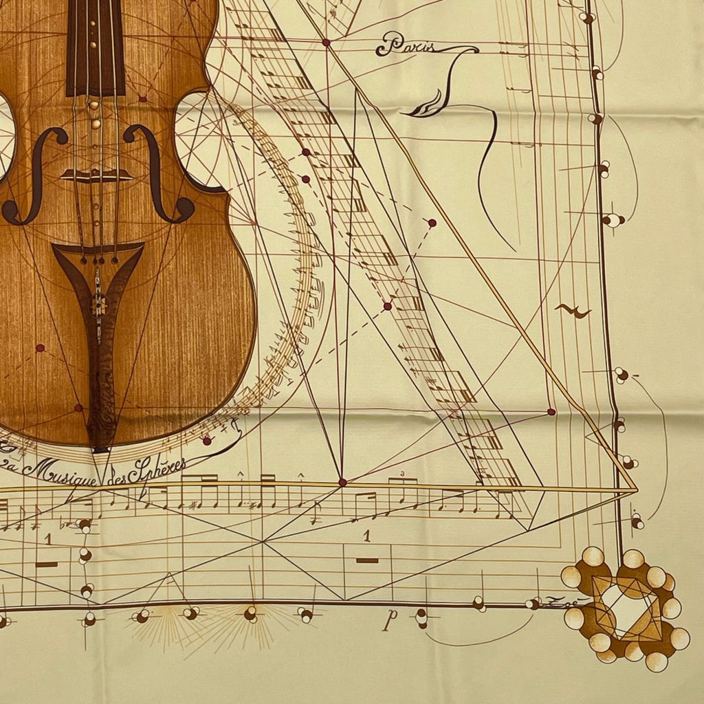 Hermes Scarf Carre 90 Music Played by Spheres la Musique Des Yellow Silk — view 5