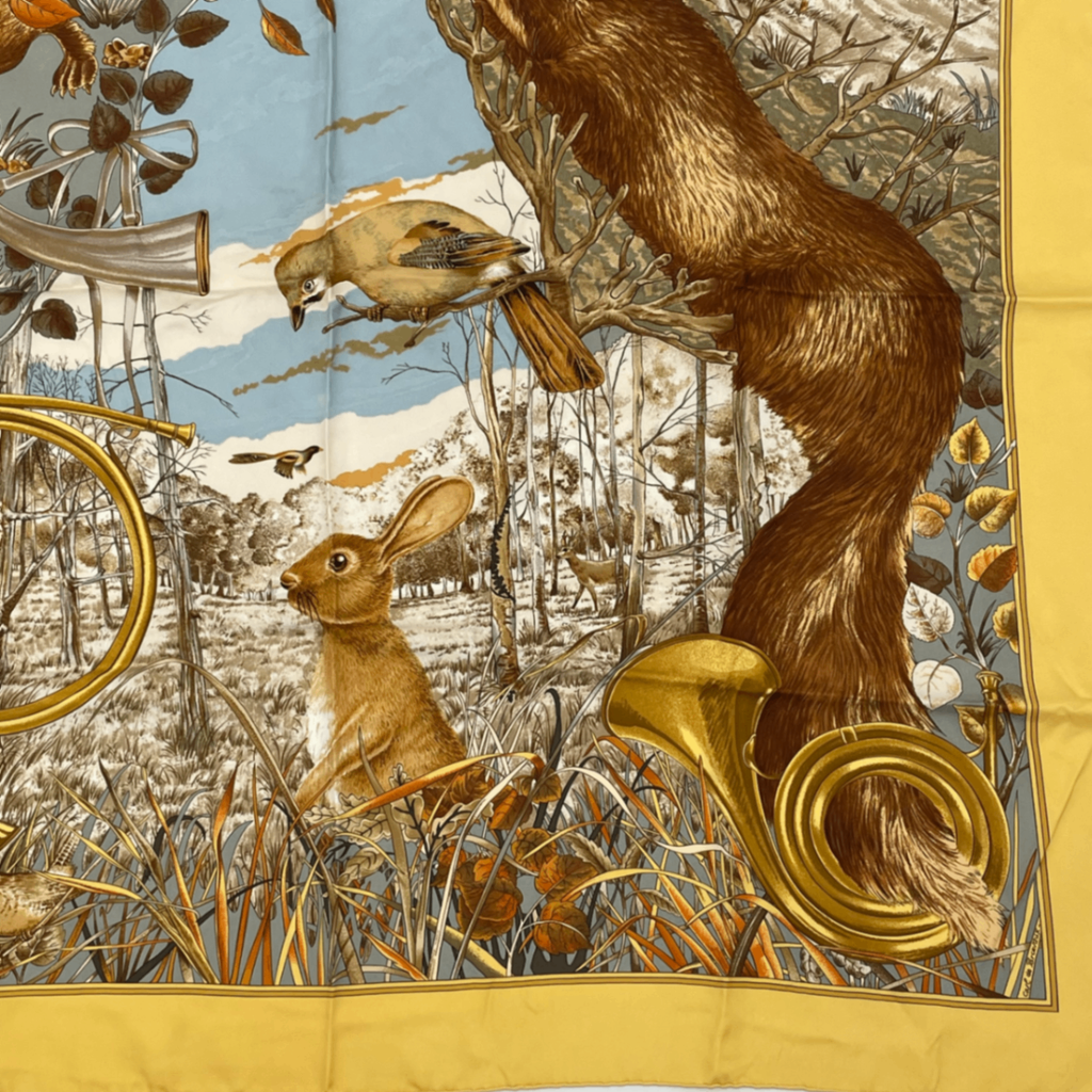 Hermes Carre 90 Chasse Au Bois Forest Hunting Yellow Scarf Silk — view 3