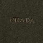 Prada Wool Cashmere Blend Logo Embroidered Fabric with Fringe Scarf Shawl Dark — view 5
