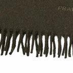 Prada Wool Cashmere Blend Logo Embroidered Fabric with Fringe Scarf Shawl Dark — view 4