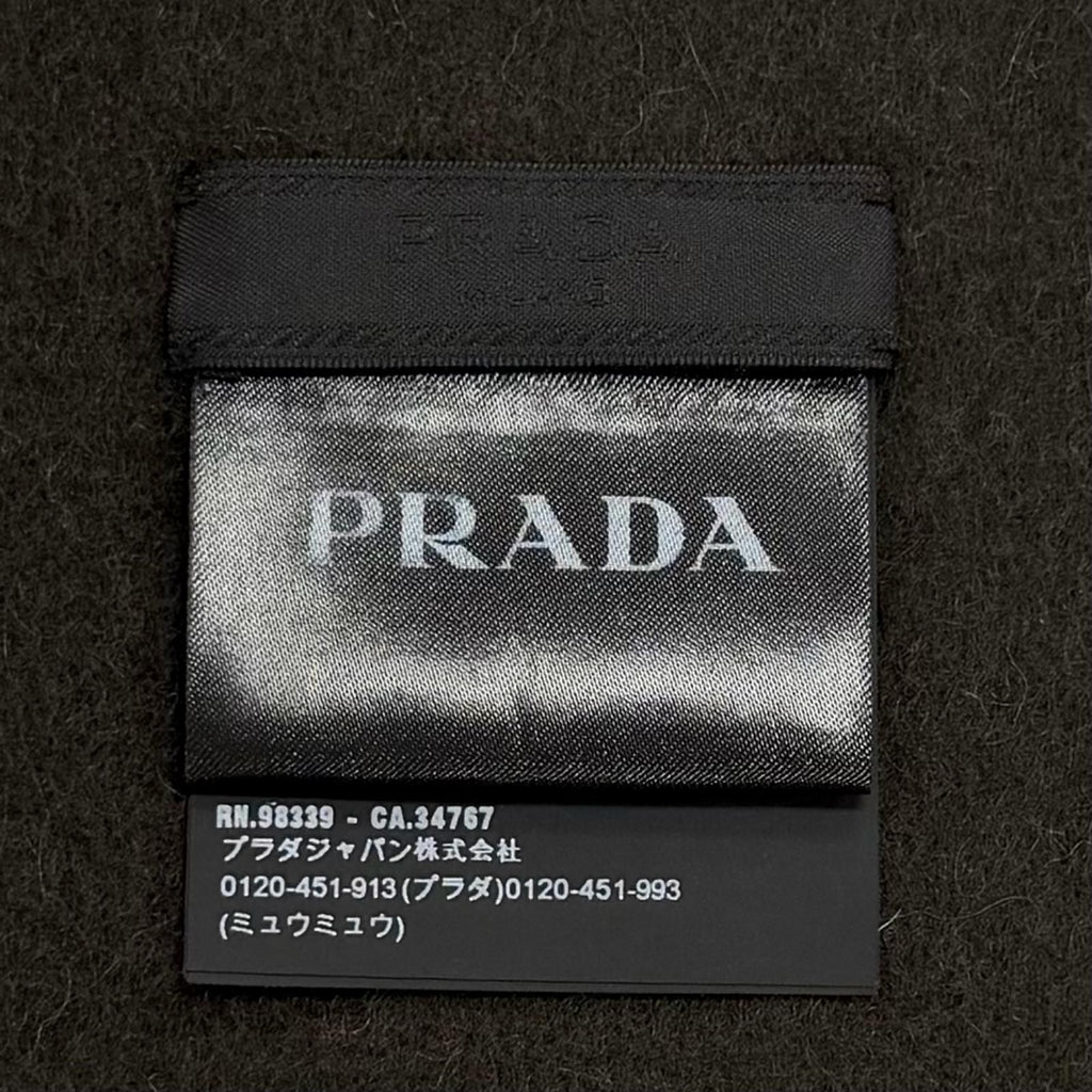 Prada Wool Cashmere Blend Logo Embroidered Fabric with Fringe Scarf Shawl Dark — view 6