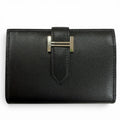 Hermes Bearn Mini Box Calf Silver Card Case Business Holder Black