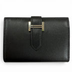 Hermes Bearn Mini Box Calf Silver Card Case Business Holder Black