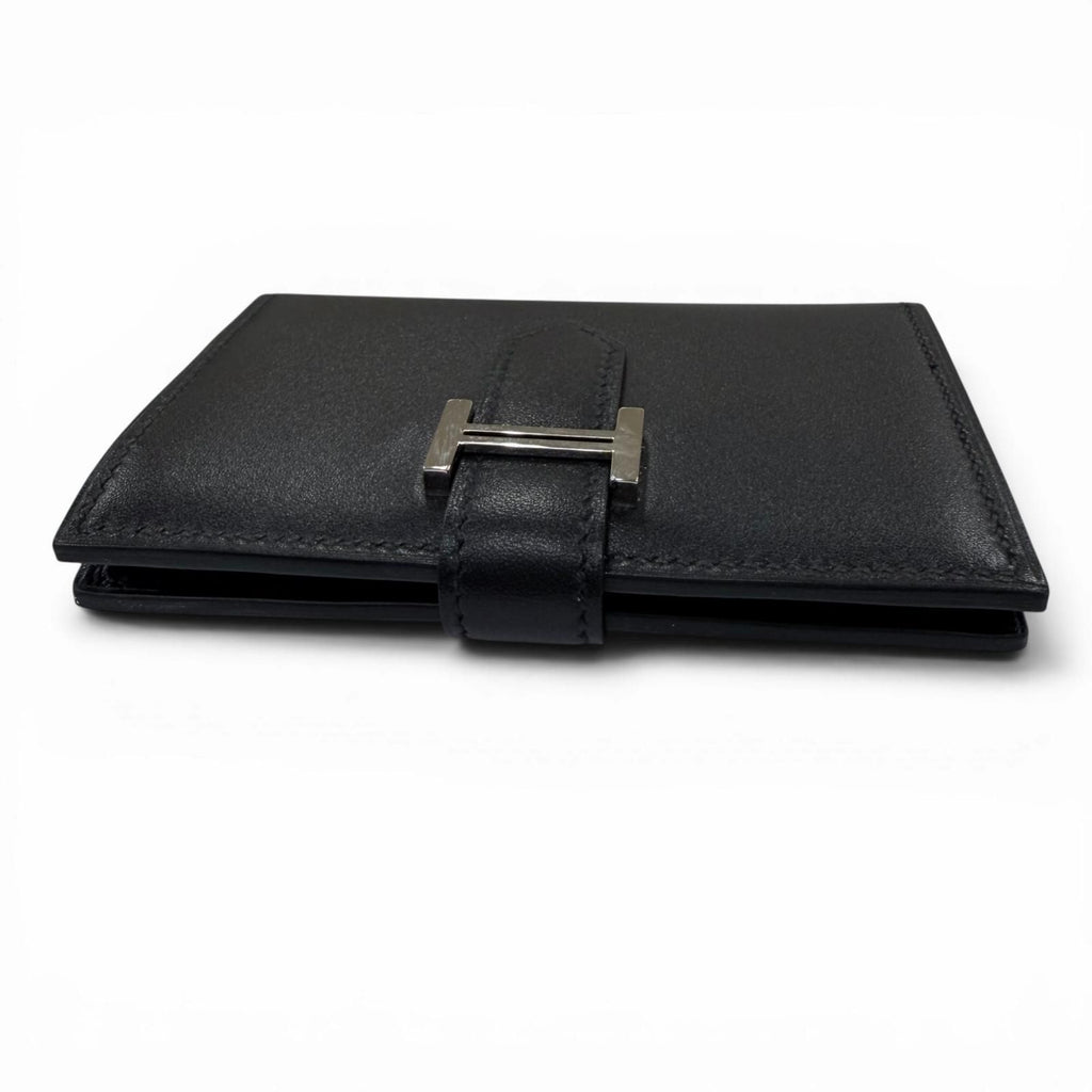 Hermes Bearn Mini Box Calf Silver Card Case Business Holder Black — view 5