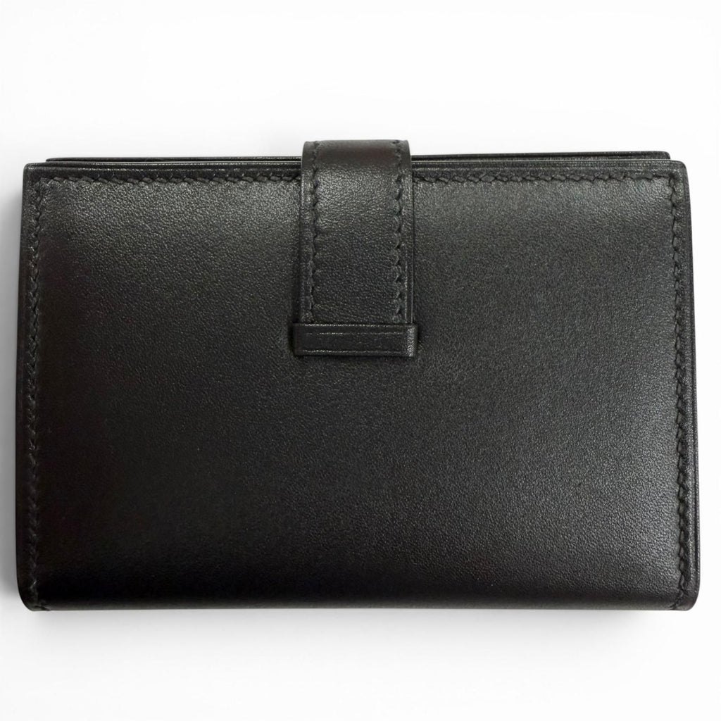 Hermes Bearn Mini Box Calf Silver Card Case Business Holder Black — view 3