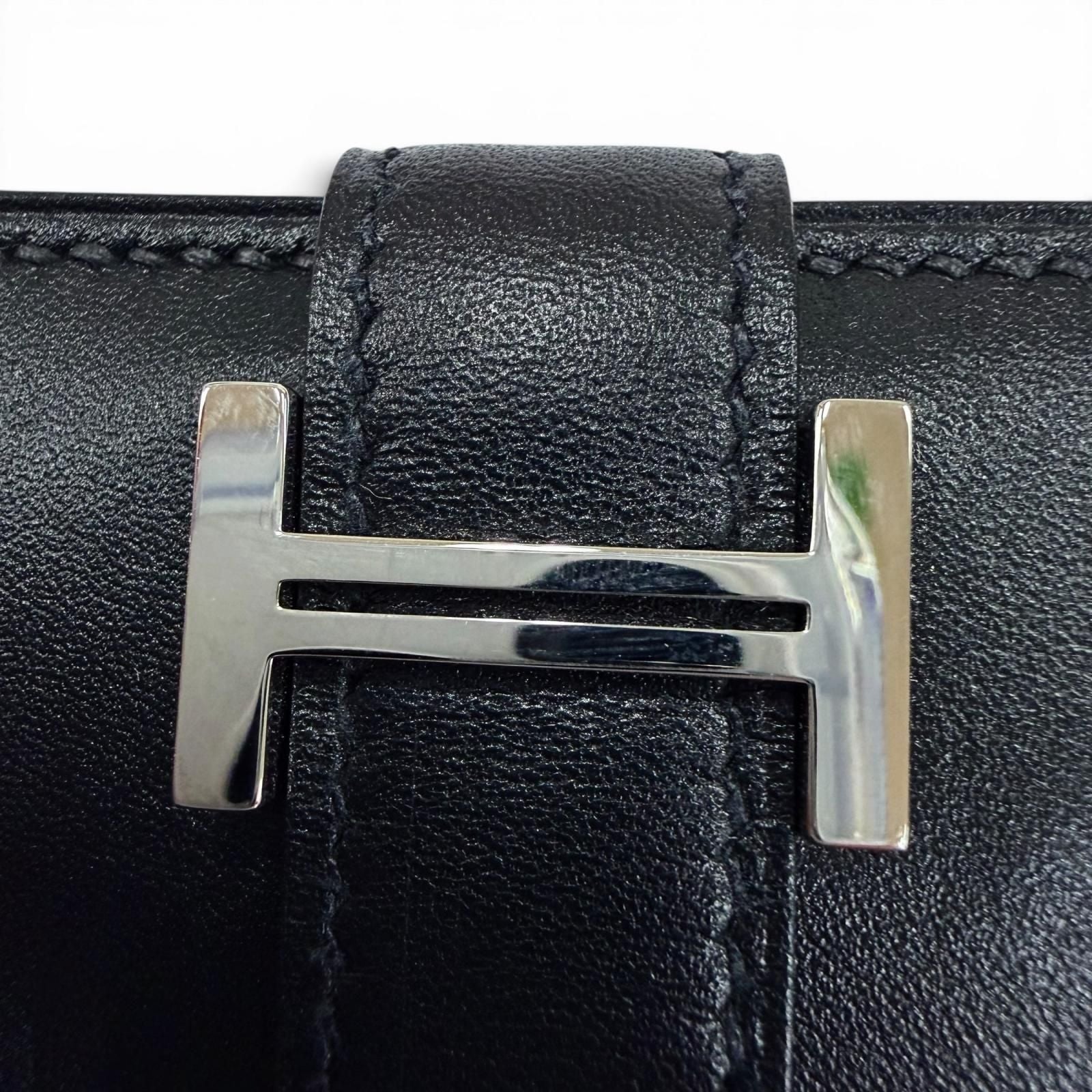 Hermes Bearn Mini Box Calf Silver Card Case Business Holder Black — view 6