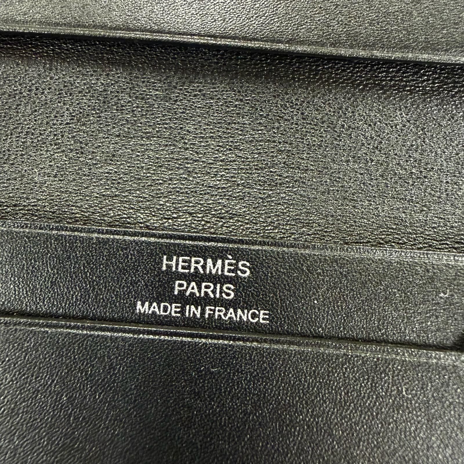 Hermes Bearn Mini Box Calf Silver Card Case Business Holder Black — view 8