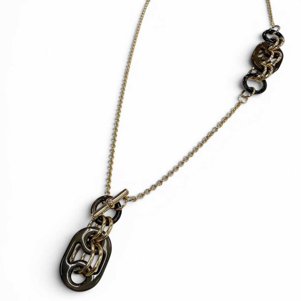 Hermes Pendant Eurydis PM Buffalo Horn Chain Necklace Brown Gold