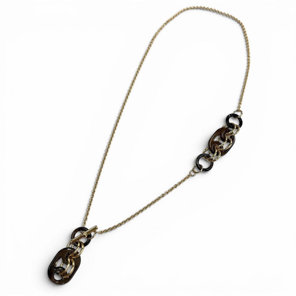 Hermes Pendant Eurydis PM Buffalo Horn Chain Necklace Brown Gold — view 4