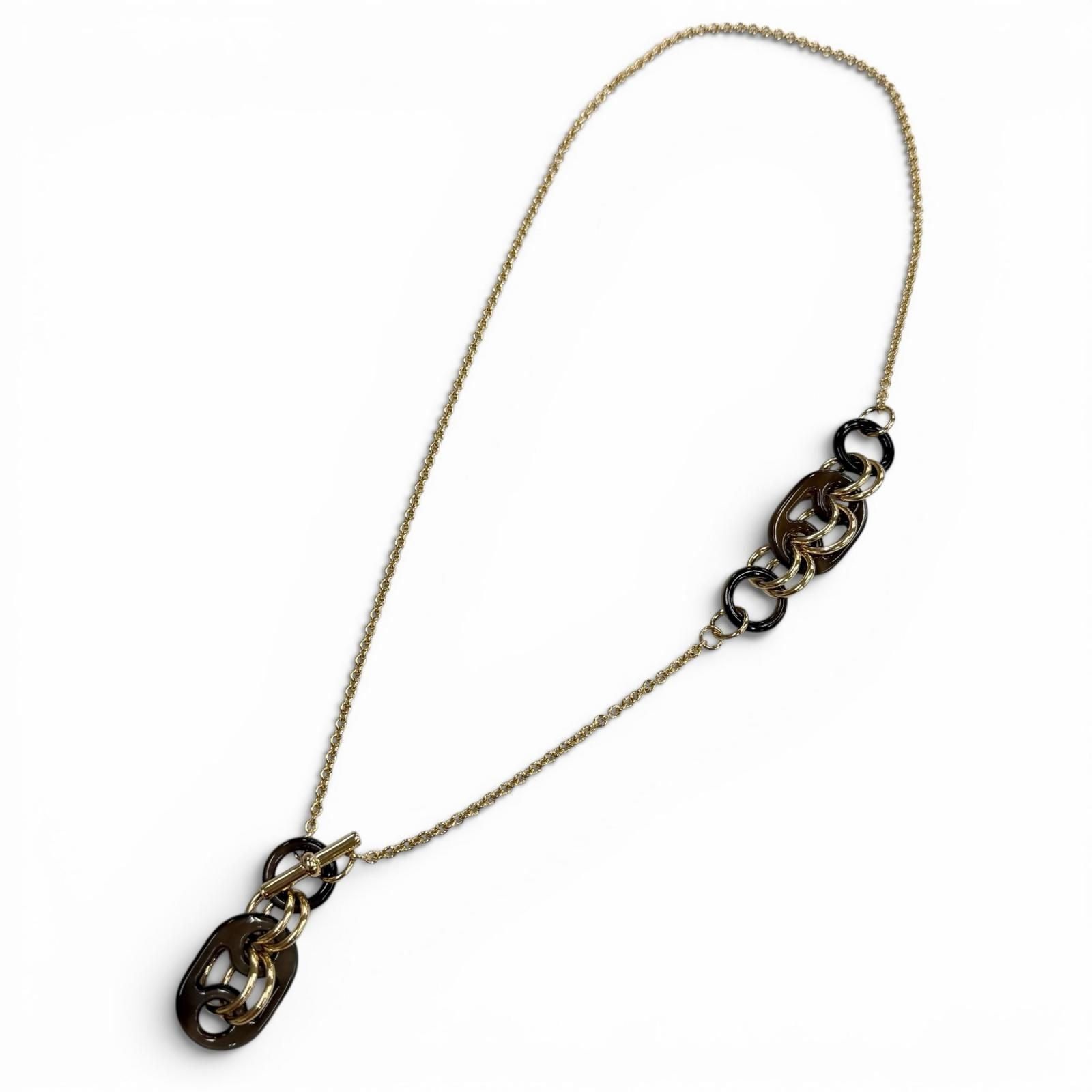 Hermes Pendant Eurydis PM Buffalo Horn Chain Necklace Brown Gold — view 4