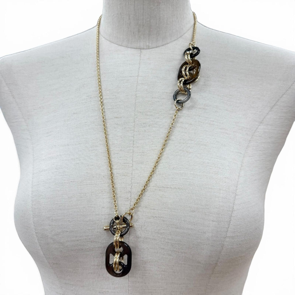 Hermes Pendant Eurydis PM Buffalo Horn Chain Necklace Brown Gold — view 3