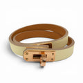 Hermes Minike Tall Double Tour Jaune Poussin Pink Gold Leather Bracelet T2