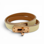 Hermes Minike Tall Double Tour Jaune Poussin Pink Gold Leather Bracelet T2