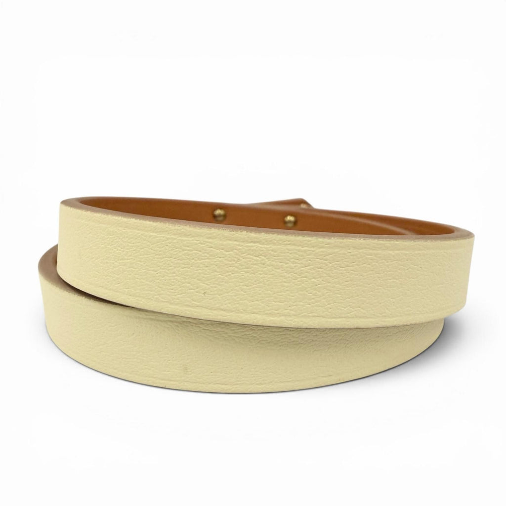 Hermes Minike Tall Double Tour Jaune Poussin Pink Gold Leather Bracelet T2 — view 4