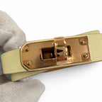 Hermes Minike Tall Double Tour Jaune Poussin Pink Gold Leather Bracelet T2 — view 6