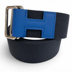Hermes Nomad Canvas Veau Motif Belt Navy Blue