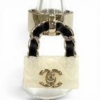 Chanel 23c Quilted Turnlock Bag Charm Ring White Black Gold