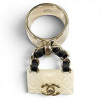 Chanel 23c Quilted Turnlock Bag Charm Ring White Black Gold — view 4