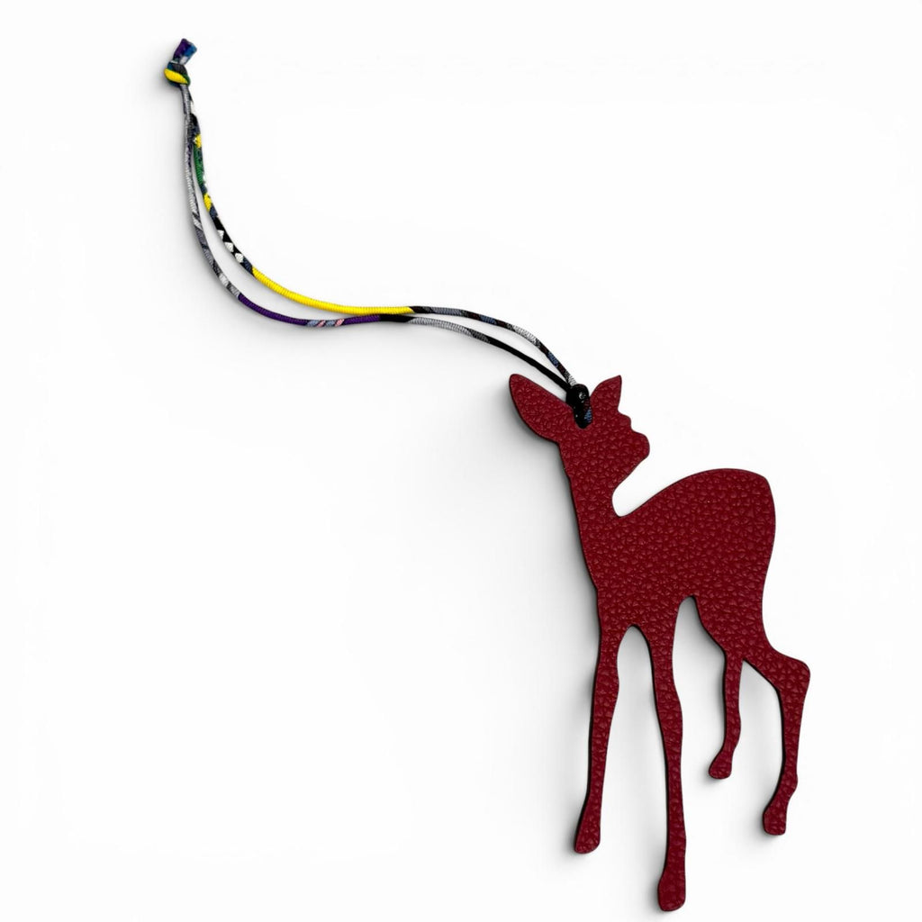 Hermes Petit Ash GM Bambi Bordeaux Khaki Leather Bag Charm — view 5