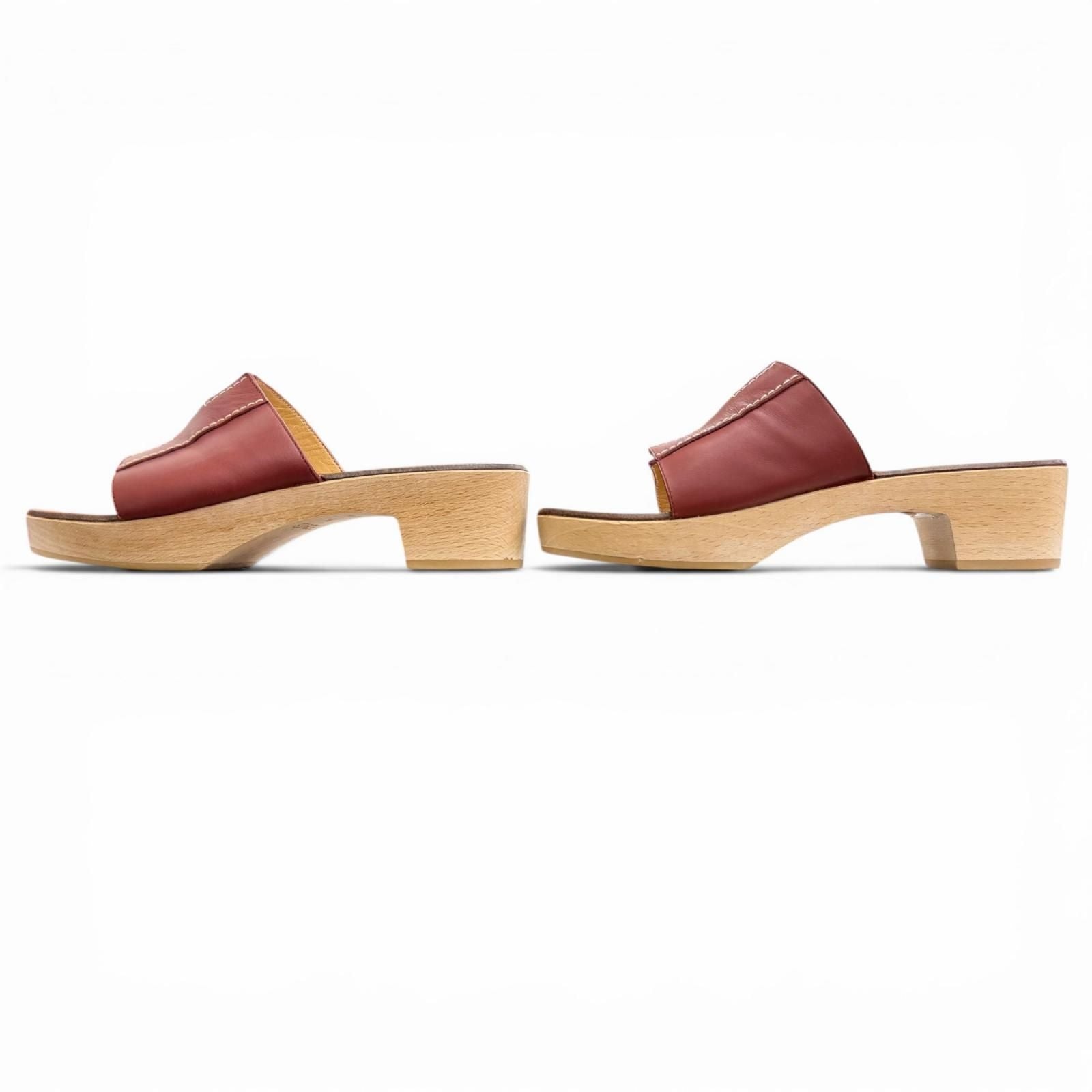 Hermes Kevlar Leather Motif Wood Sole Sandals Brown — view 3