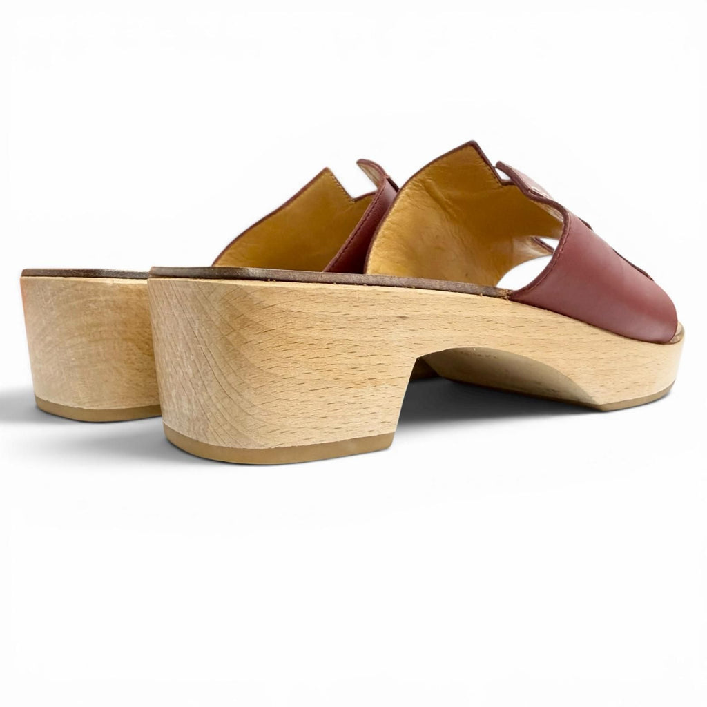 Hermes Kevlar Leather Motif Wood Sole Sandals Brown — view 6