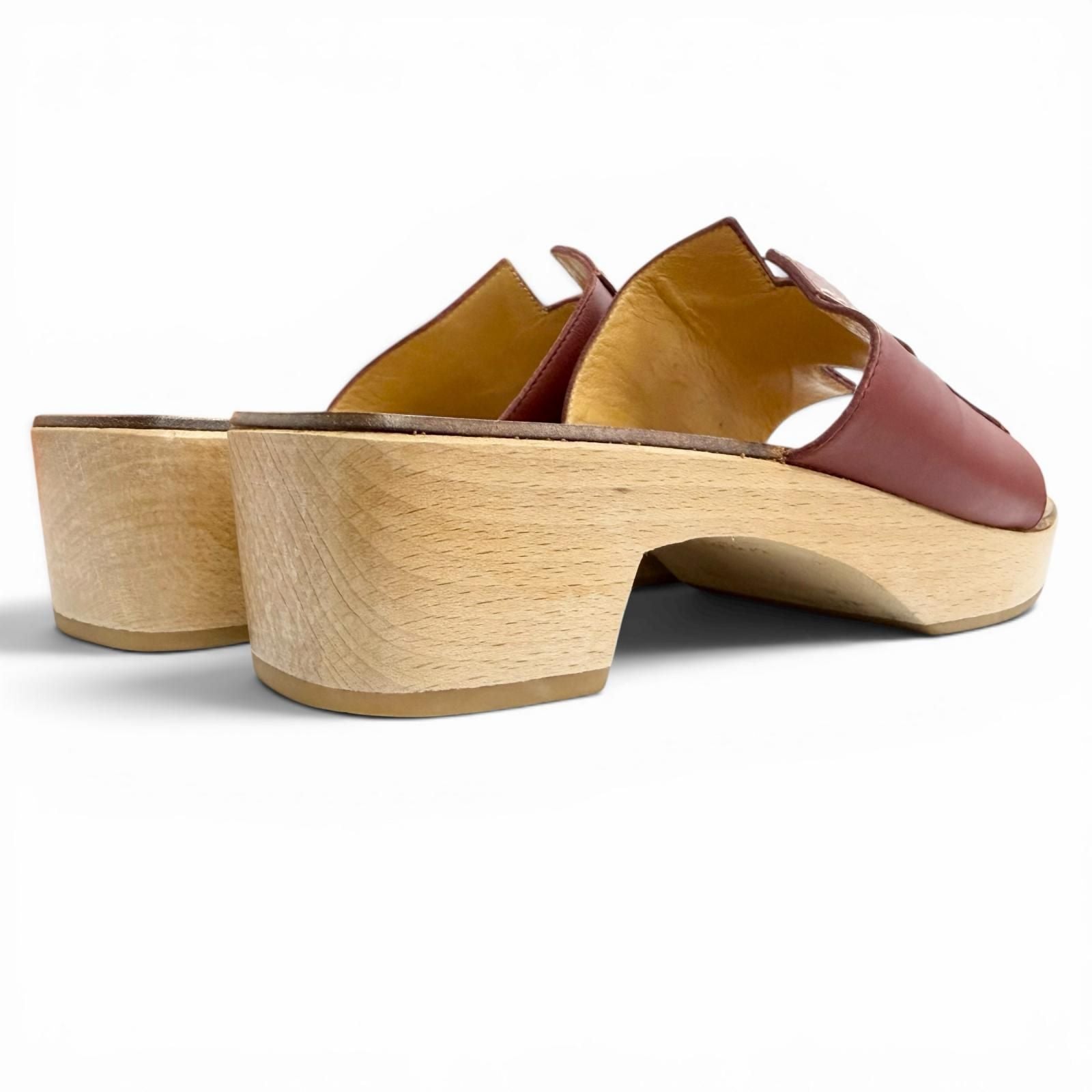 Hermes Kevlar Leather Motif Wood Sole Sandals Brown — view 6