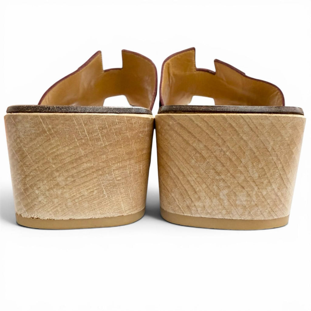 Hermes Kevlar Leather Motif Wood Sole Sandals Brown — view 5