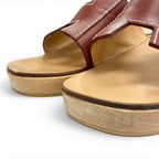 Hermes Kevlar Leather Motif Wood Sole Sandals Brown — view 8
