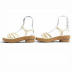 Chanel CC Logo Chain Strap Cork Sole Leather Sandals Ivory 38 Recommended — view 2